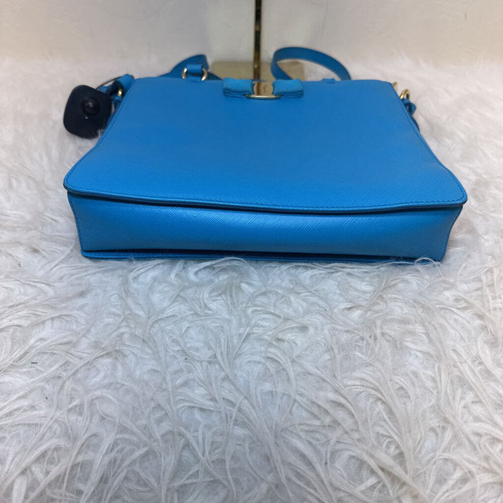 Blue Saffiano Leather Handle Bag