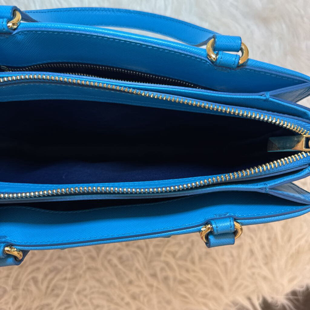 Blue Saffiano Leather Handle Bag
