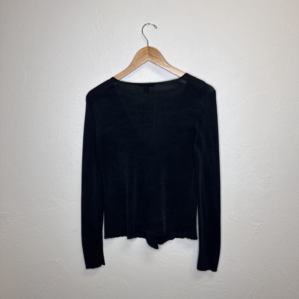 Black Cardigan with Grosgrain and Tassel Accent