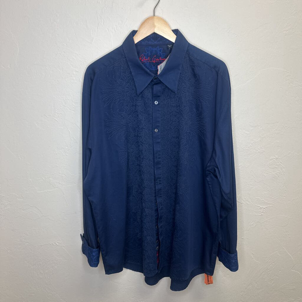 Navy Embroidered Button Up Shirt