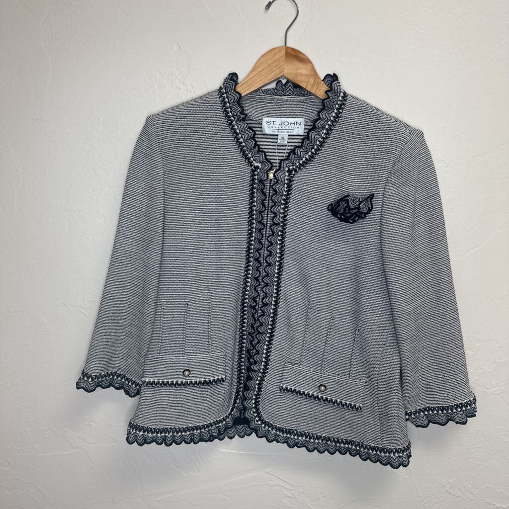 Black and White Blazer with Rose