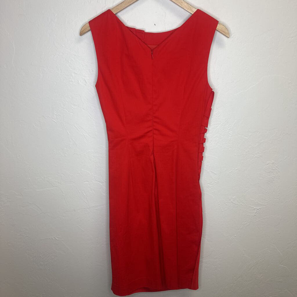 Red Bateau Neckline Midi Length Dress