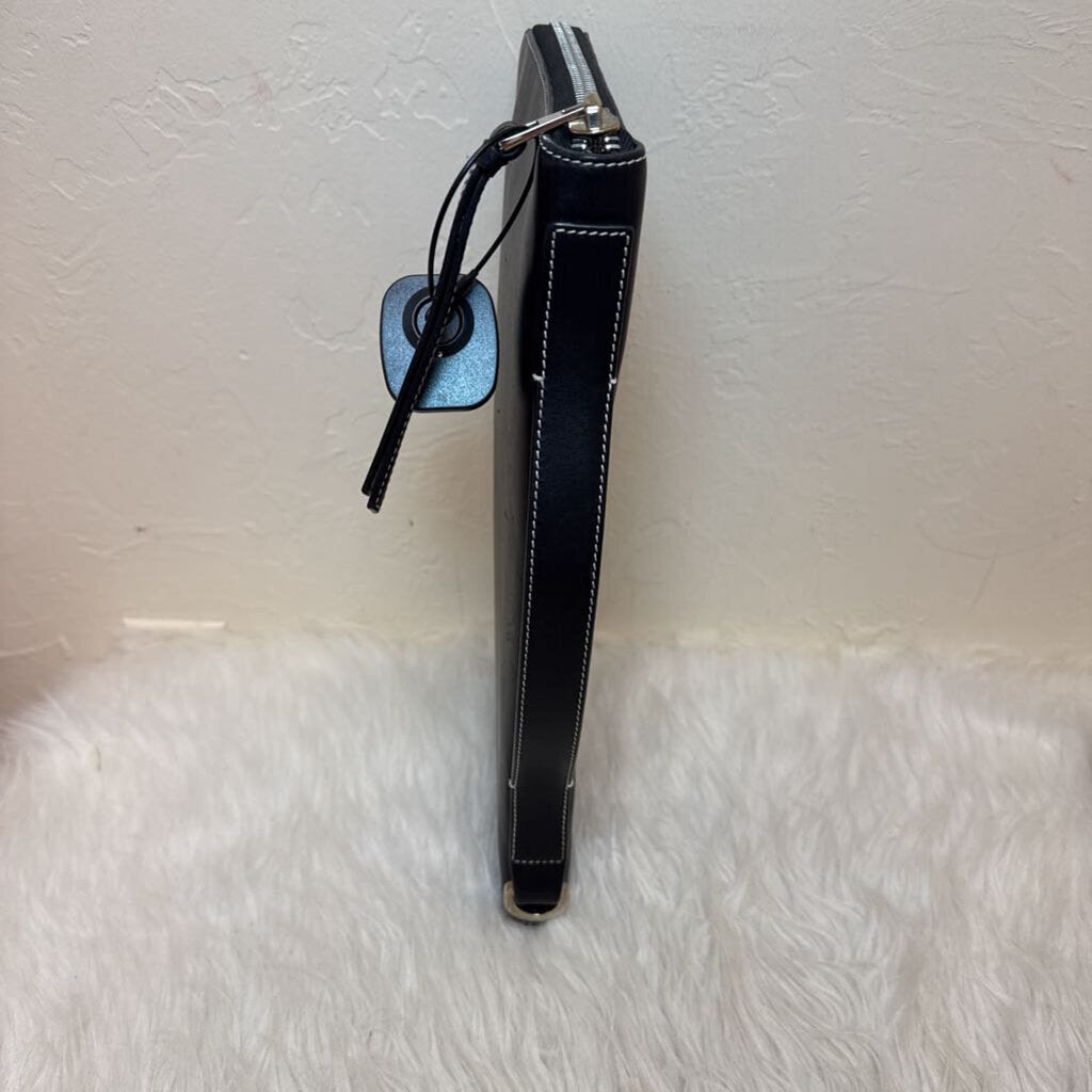 Black Calfskin Oversized Zip Around Organizer