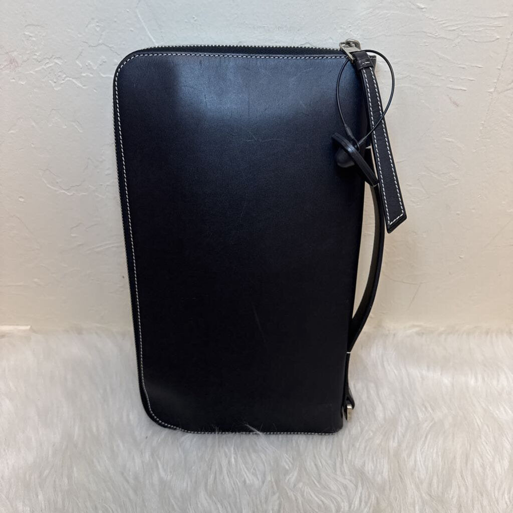 Black Calfskin Oversized Zip Around Organizer