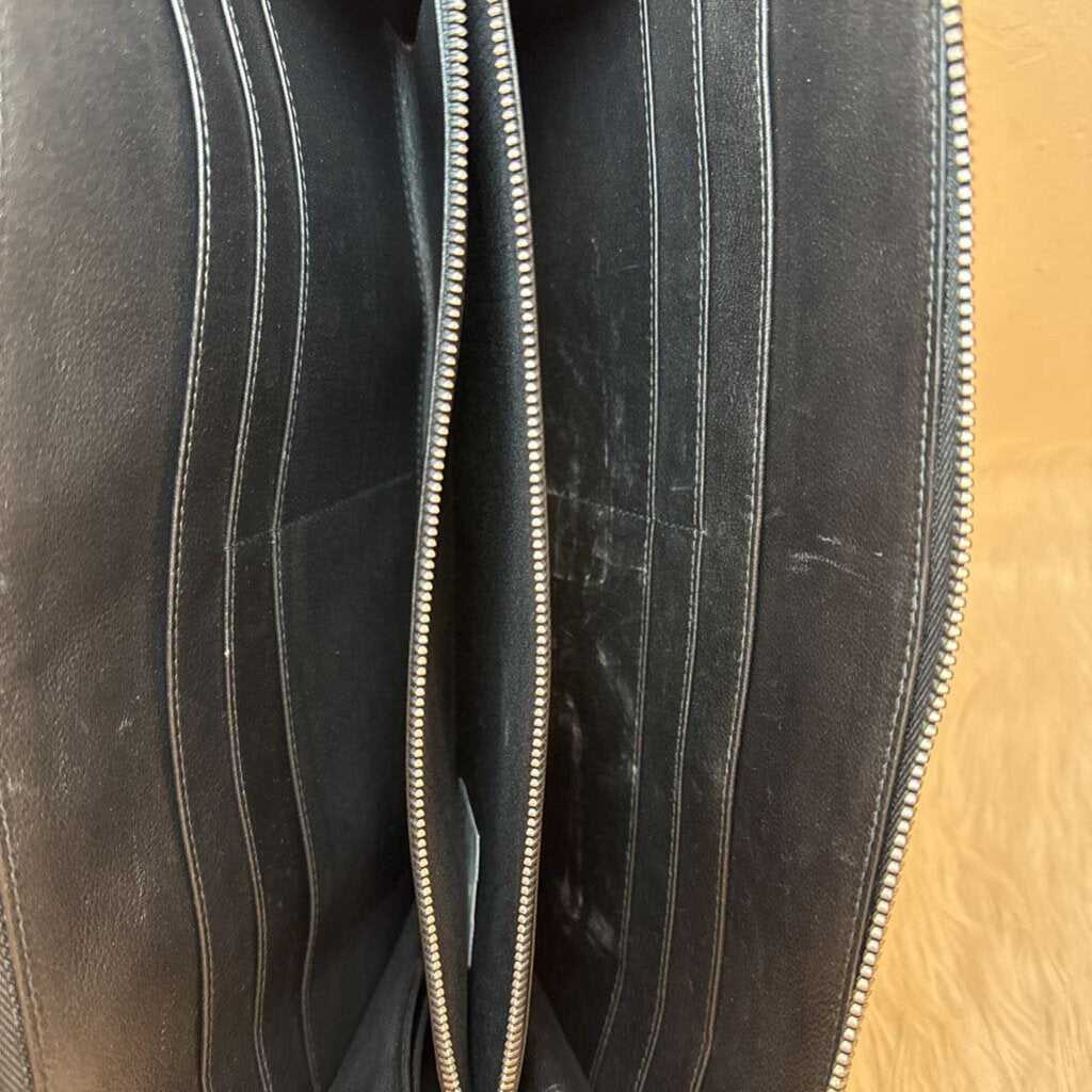Black Calfskin Oversized Zip Around Organizer