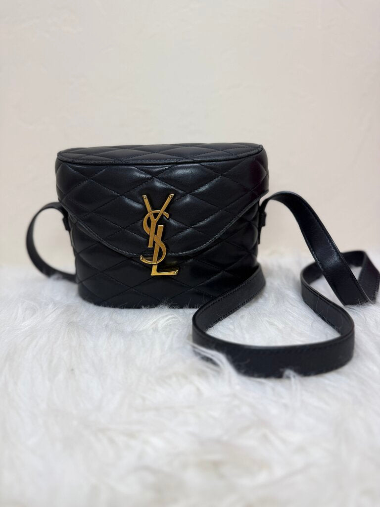 Black Leather June Quilted Crossbody
