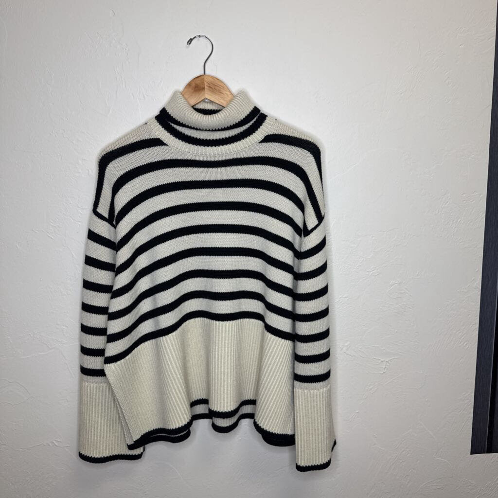 Black White Stripe LS Turtleneck Sweater