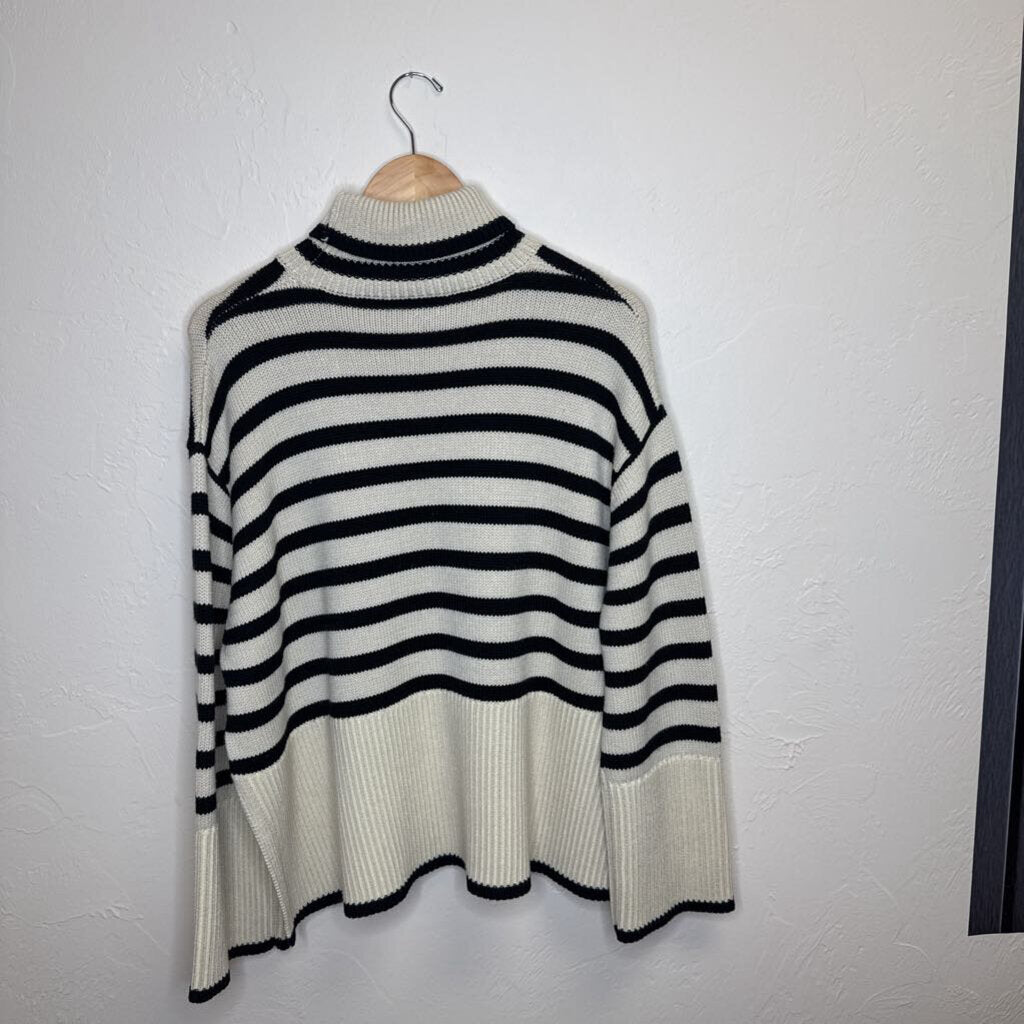 Black White Stripe LS Turtleneck Sweater