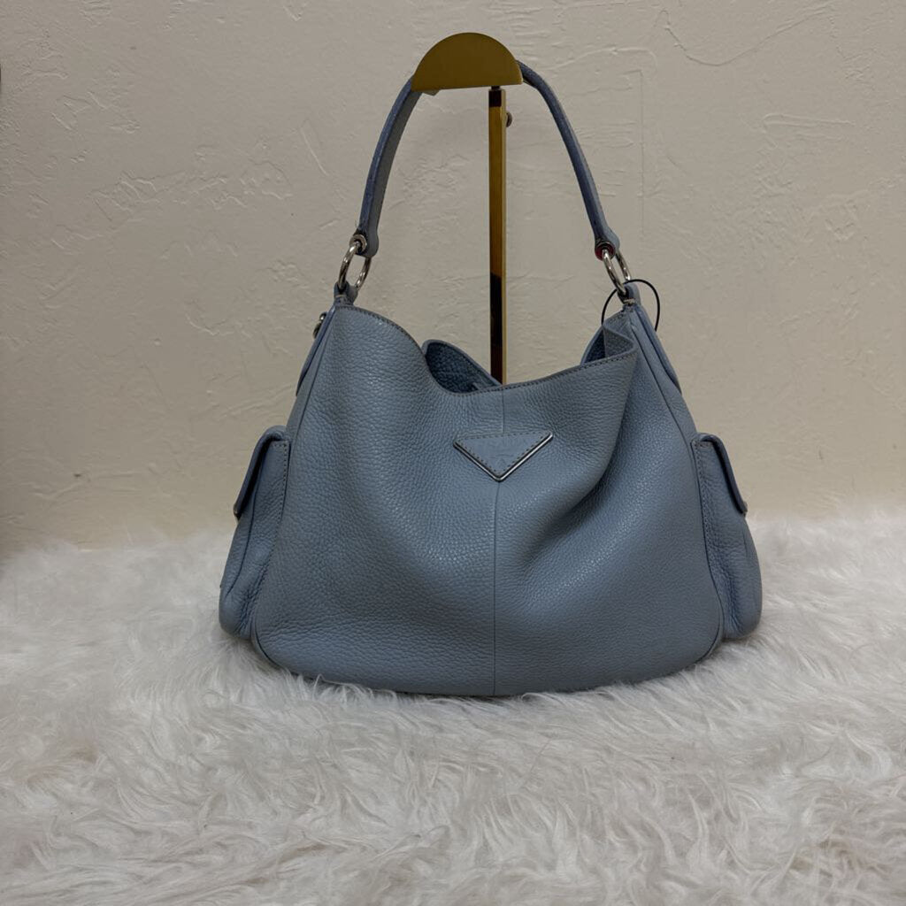 Ice Blue Vitella Daino Leather Hobo