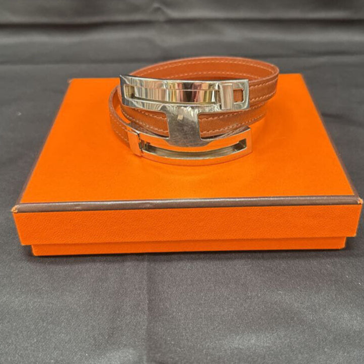 Brown Leather Pousse Pousse Triple Tour Bracelet