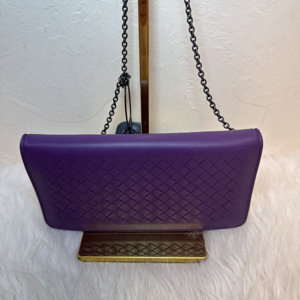 Sac Baguette En Cuir Violet with Chain