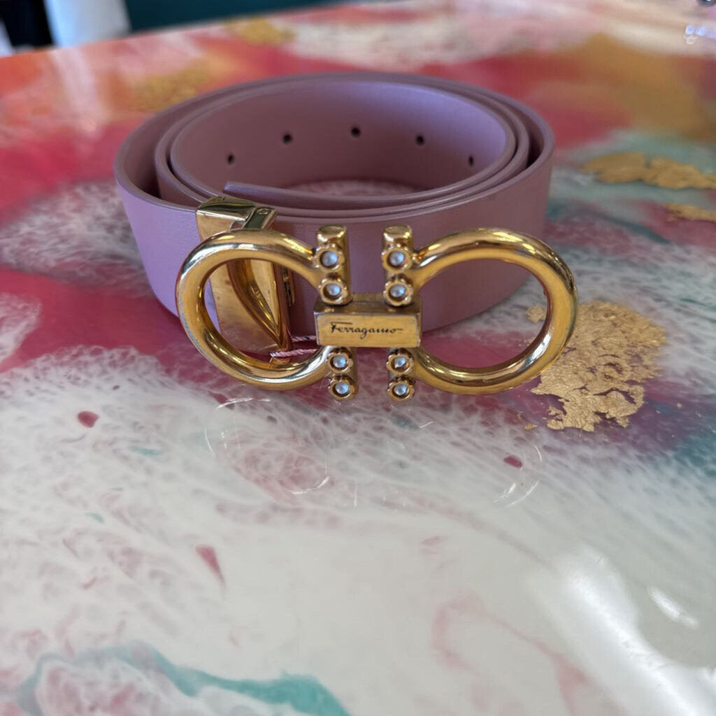 Pink Leather Gancini Belt