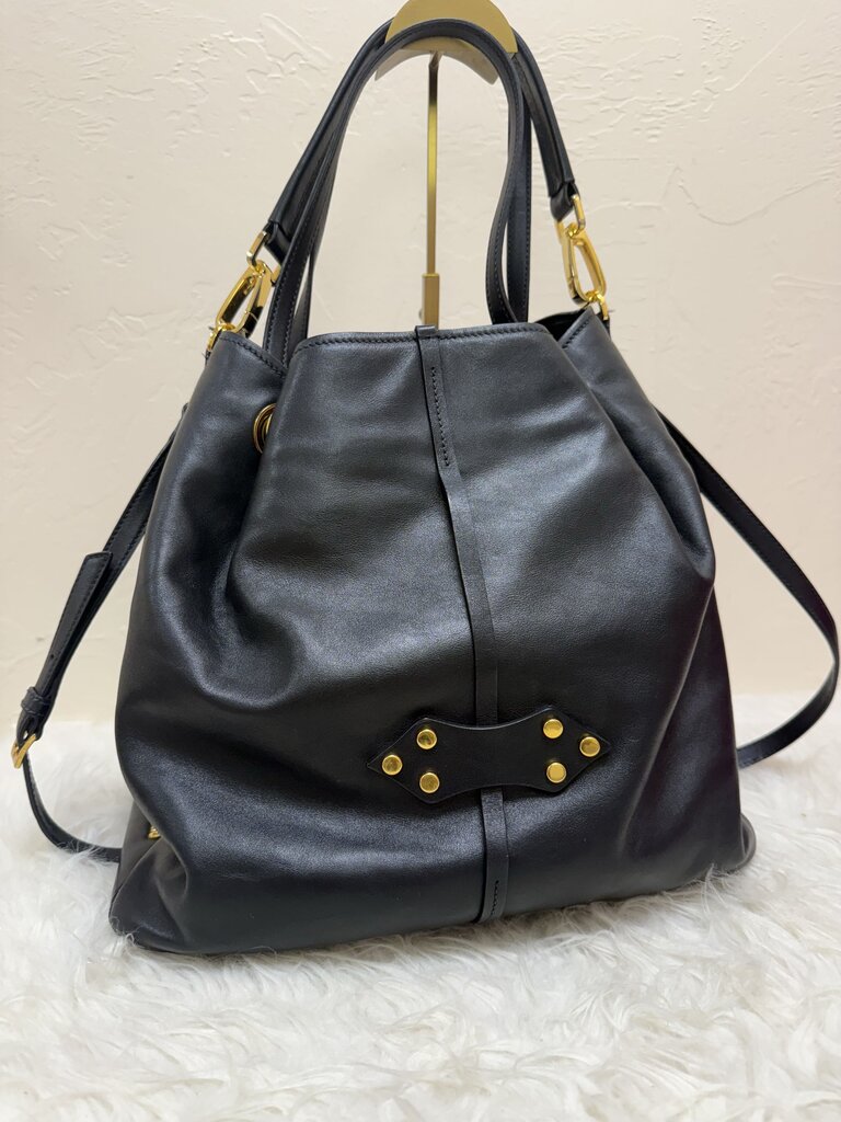 Black Vitello Leather Two Way Bag
