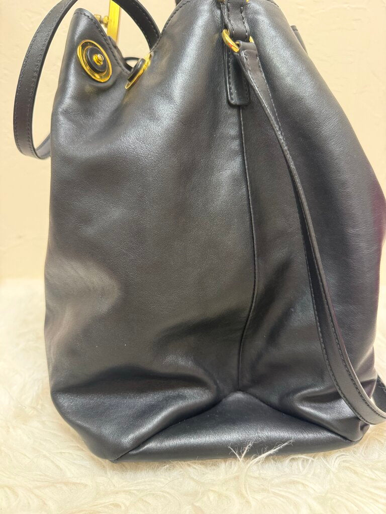 Black Vitello Leather Two Way Bag