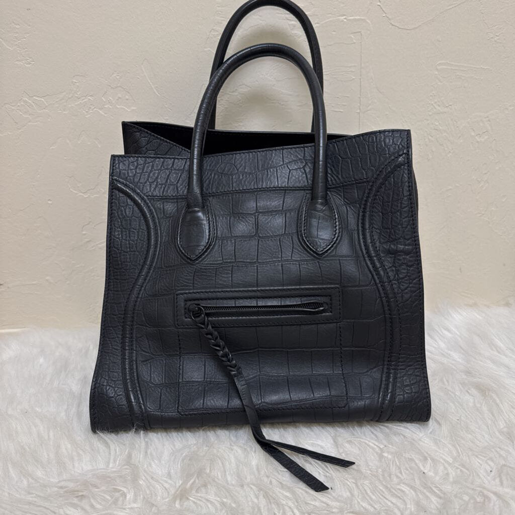 Black Crocodile-Effect Tote Bag