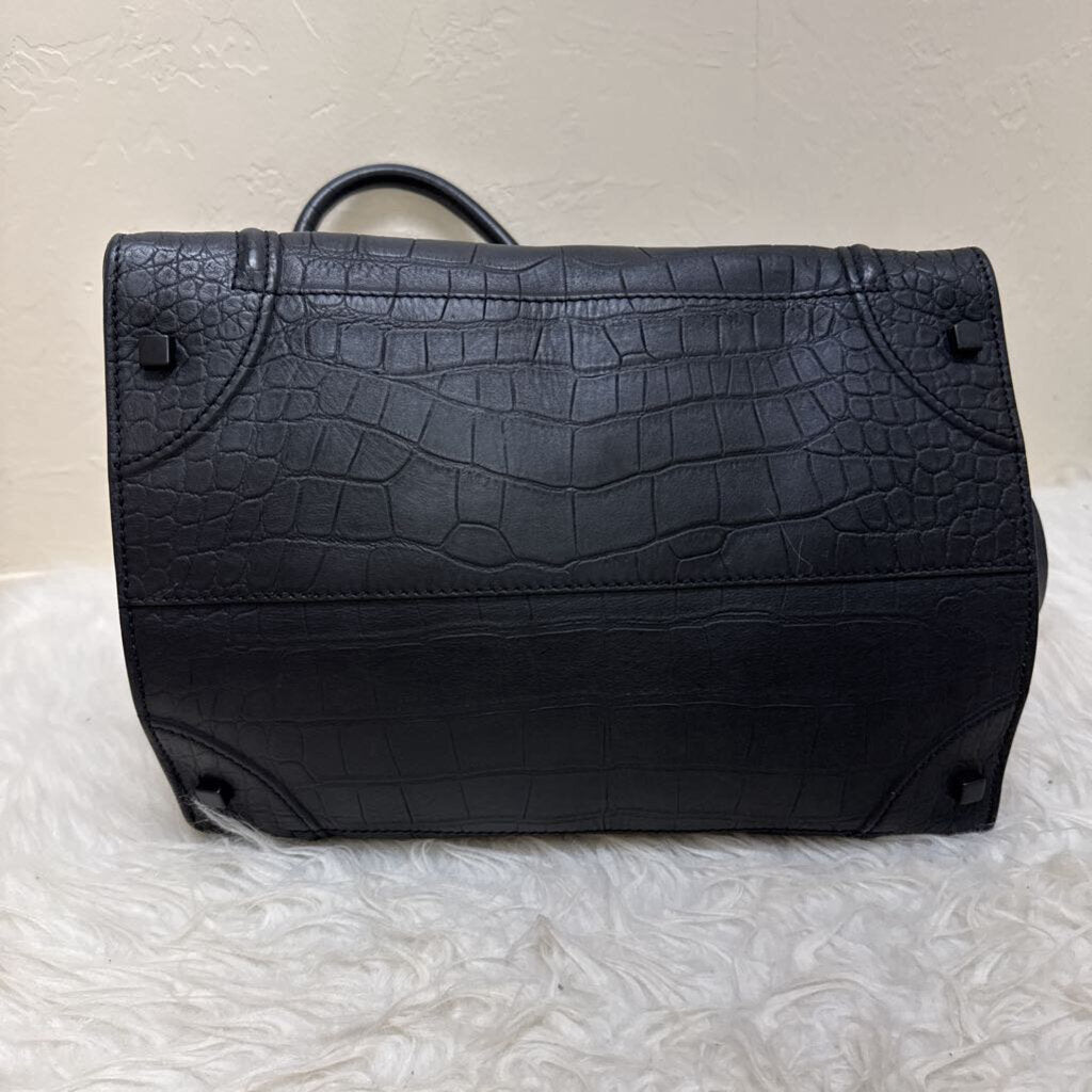 Black Crocodile-Effect Tote Bag