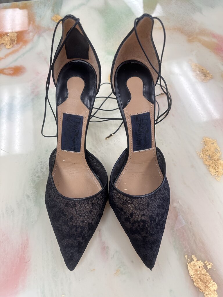 Black Lace Heels with Ankle Ties NEW
