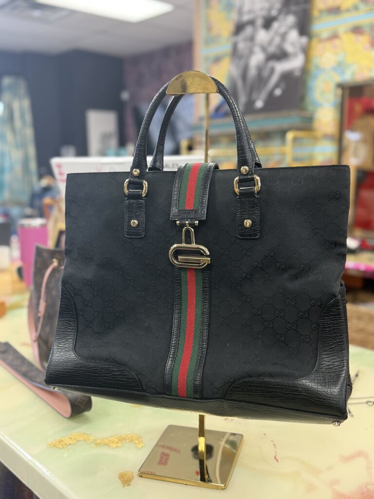Gucci Black Handbag with Red Green Stripe