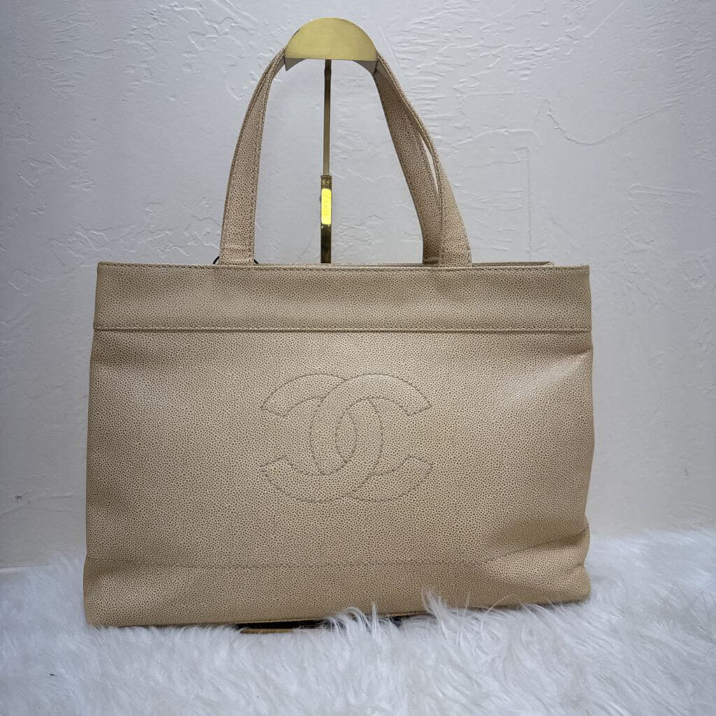 Beige Caviar Leather Timeless CC Tote