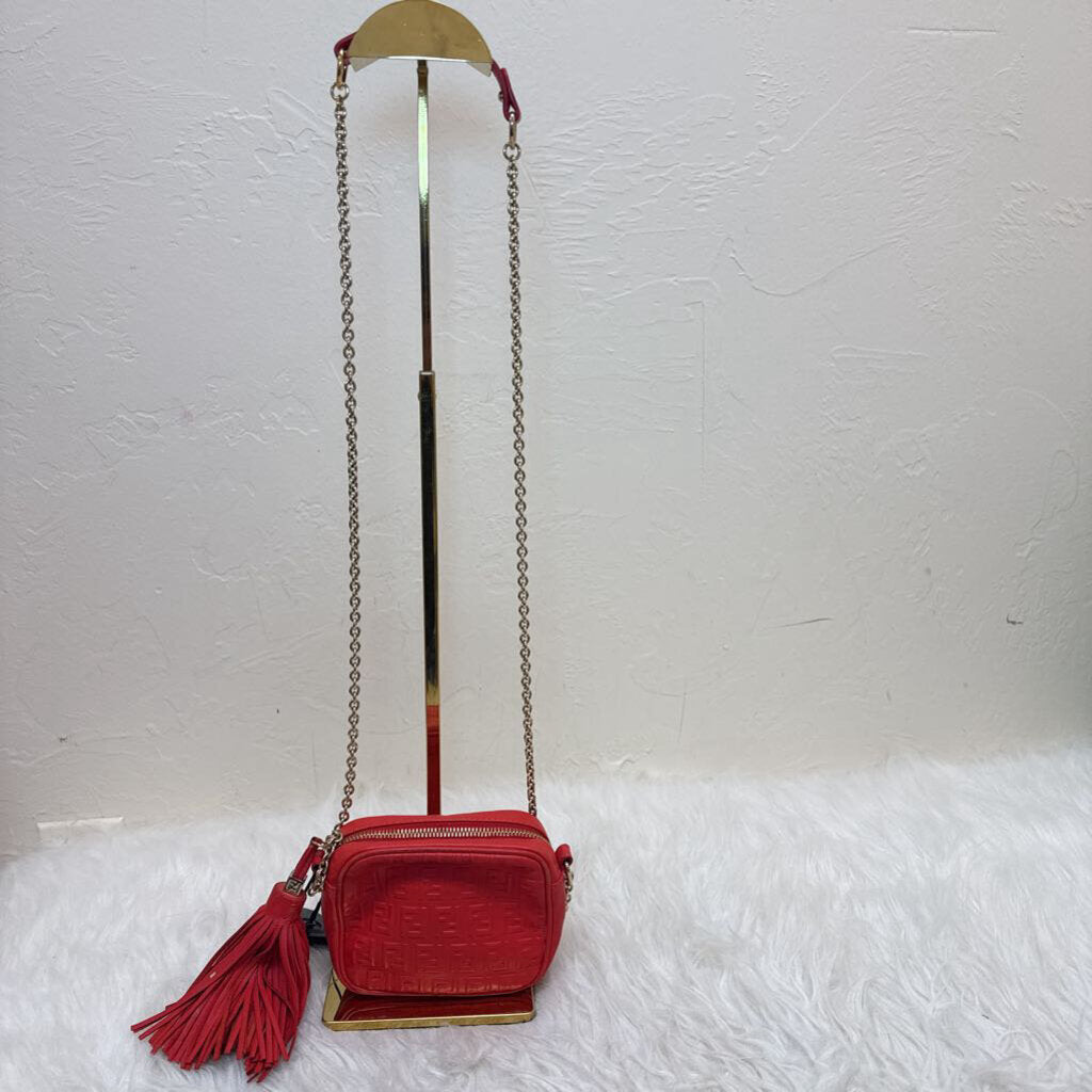 Red Mini FF Embossed Leather Crossbody