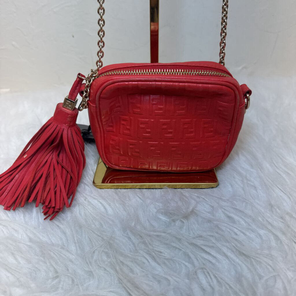 Red Mini FF Embossed Leather Crossbody