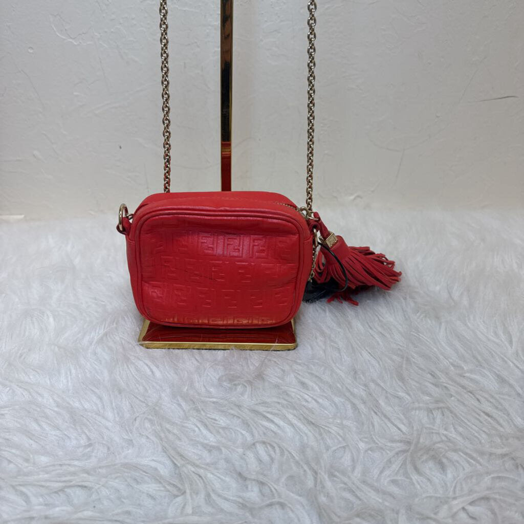 Red Mini FF Embossed Leather Crossbody