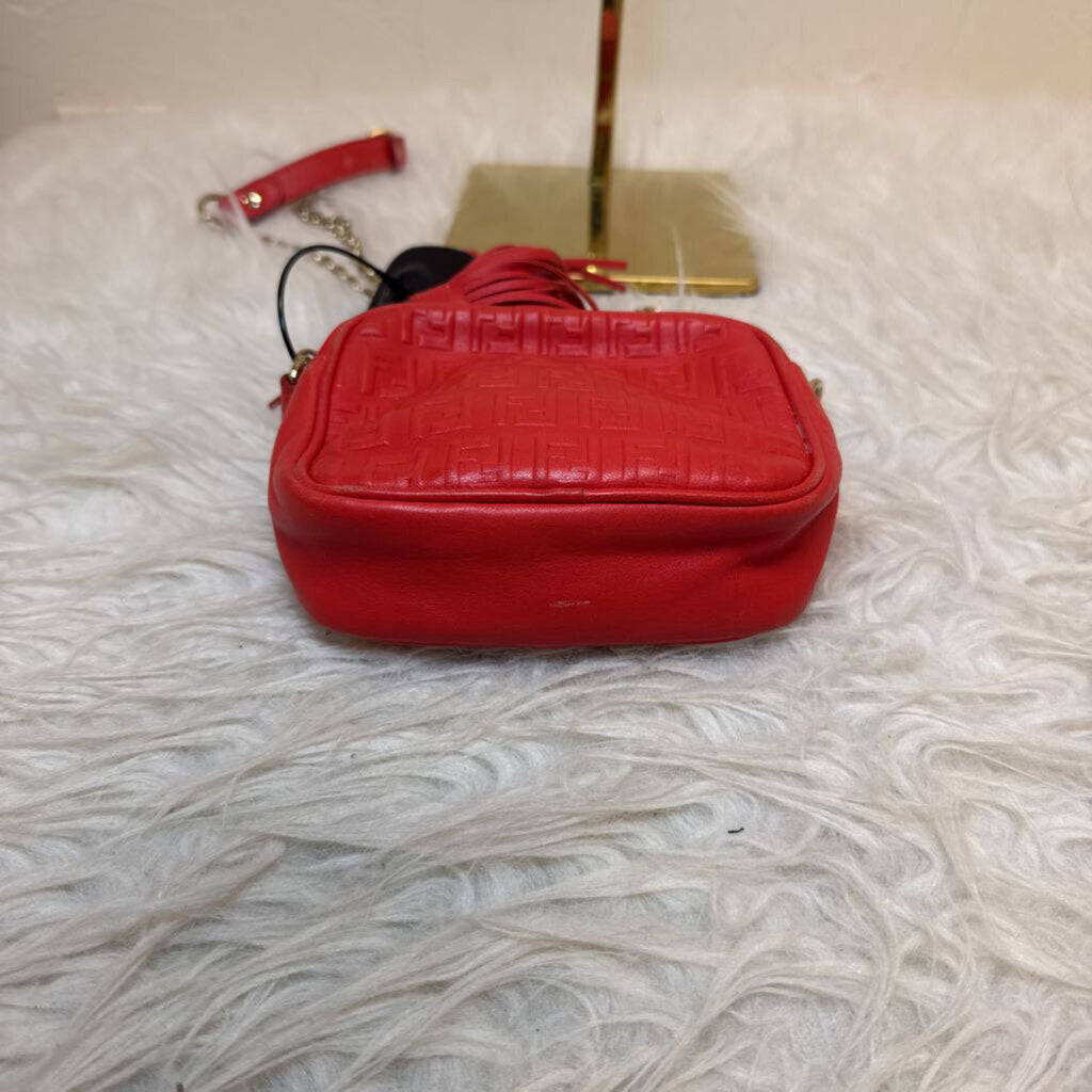 Red Mini FF Embossed Leather Crossbody