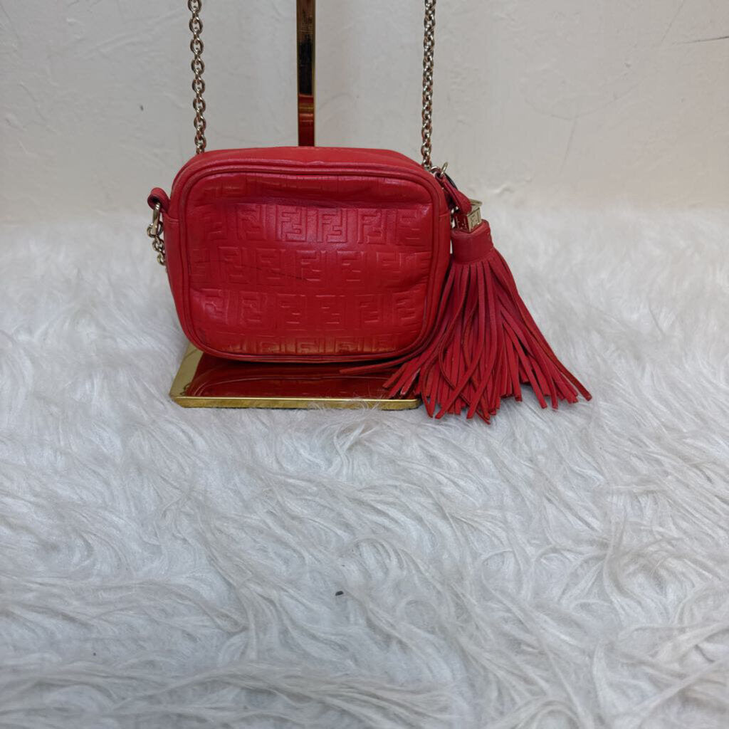 Red Mini FF Embossed Leather Crossbody