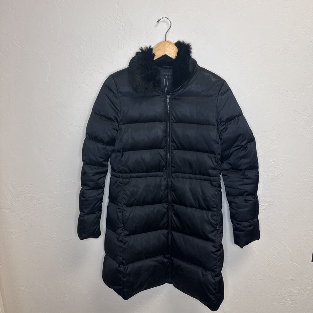 Black Puffer Coat w Rabbit Fur Collar