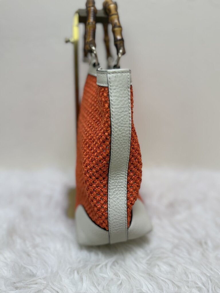 Orange Bamboo Handle Shopper Tote