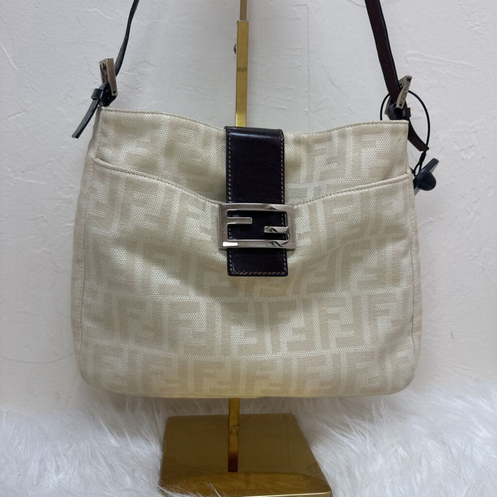 Leather Trim Zucca Shoulder Bag