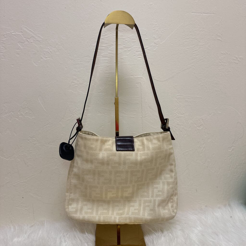 Leather Trim Zucca Shoulder Bag