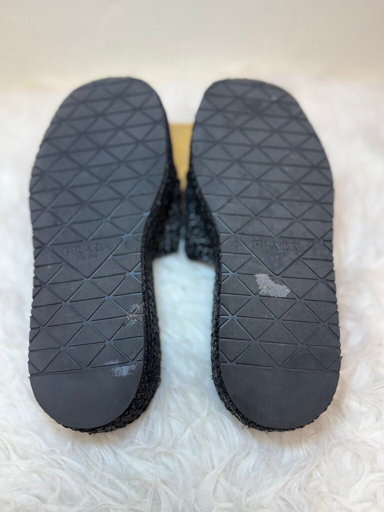 Black Crochet Platform Slides