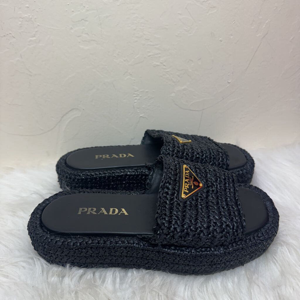 Black Crochet Platform Slides