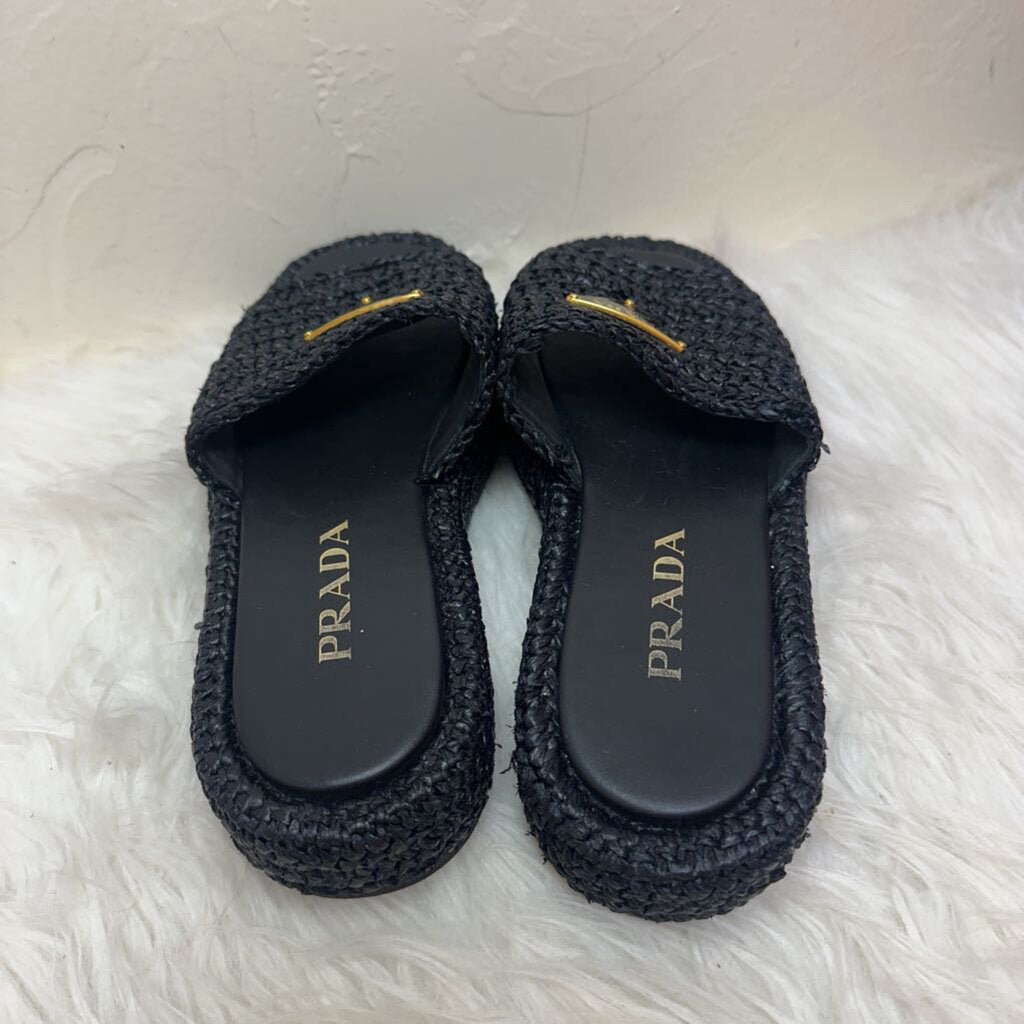 Black Crochet Platform Slides