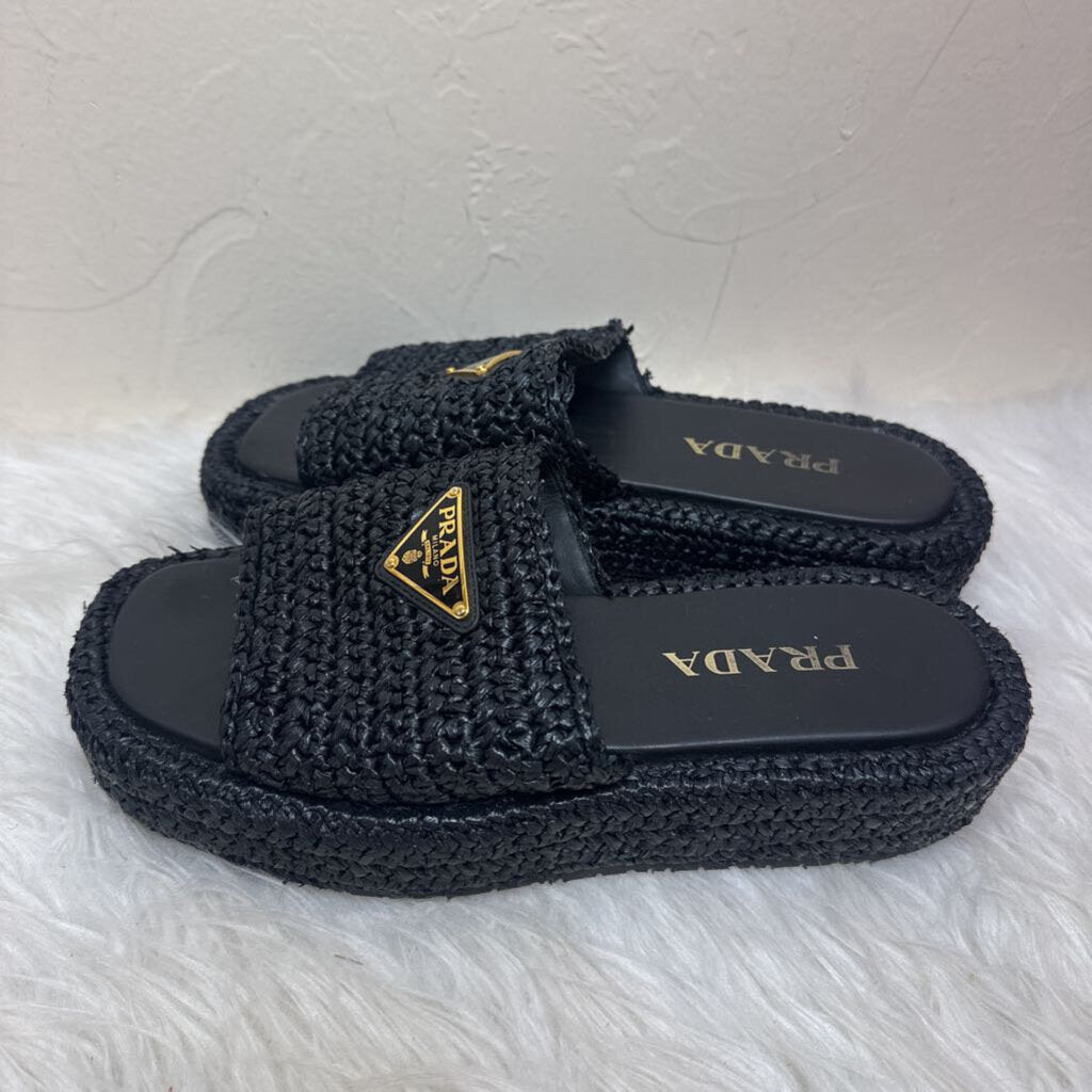 Black Crochet Platform Slides