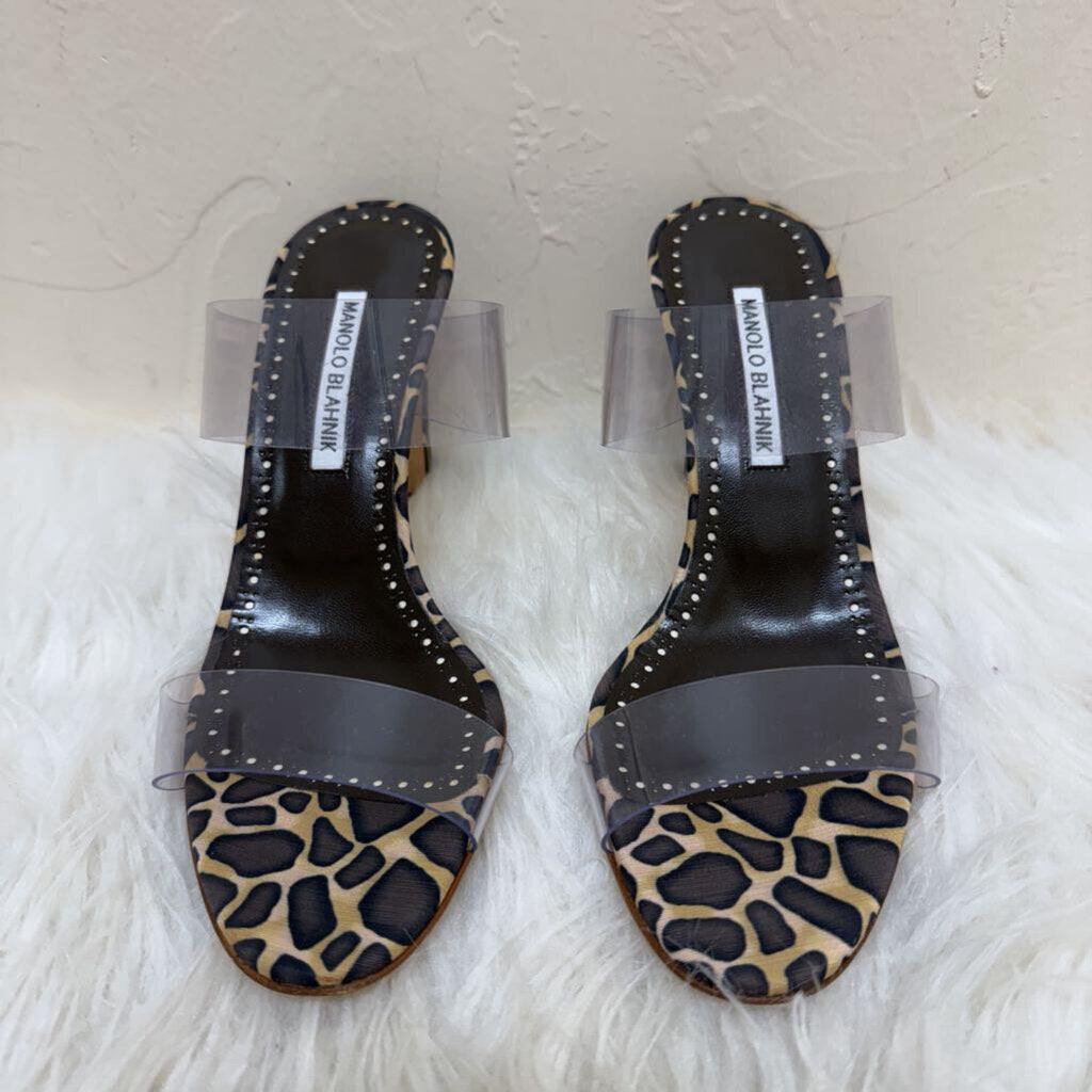 Manolo Blahnik Clear Strap Animal Print Heels