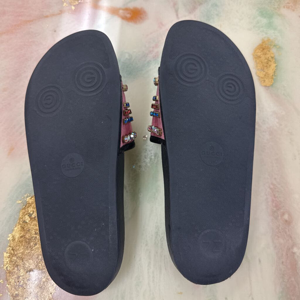 Velvet Crystal Embellished Slides