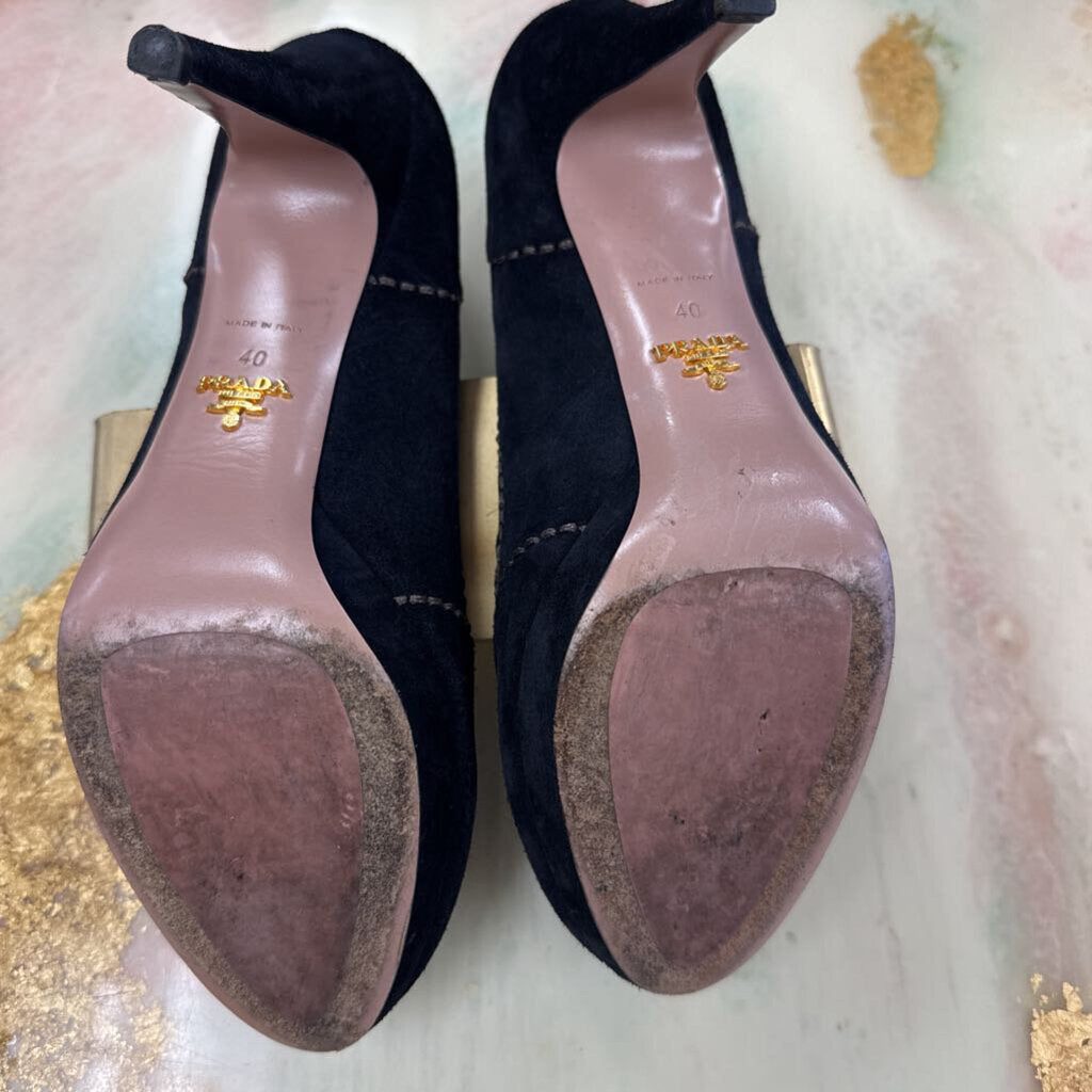 Black Suede Whipstitch Pumps