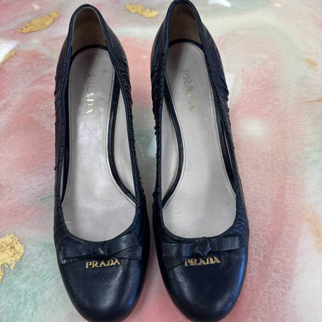 Black Calfskin Ballet Bow Heels