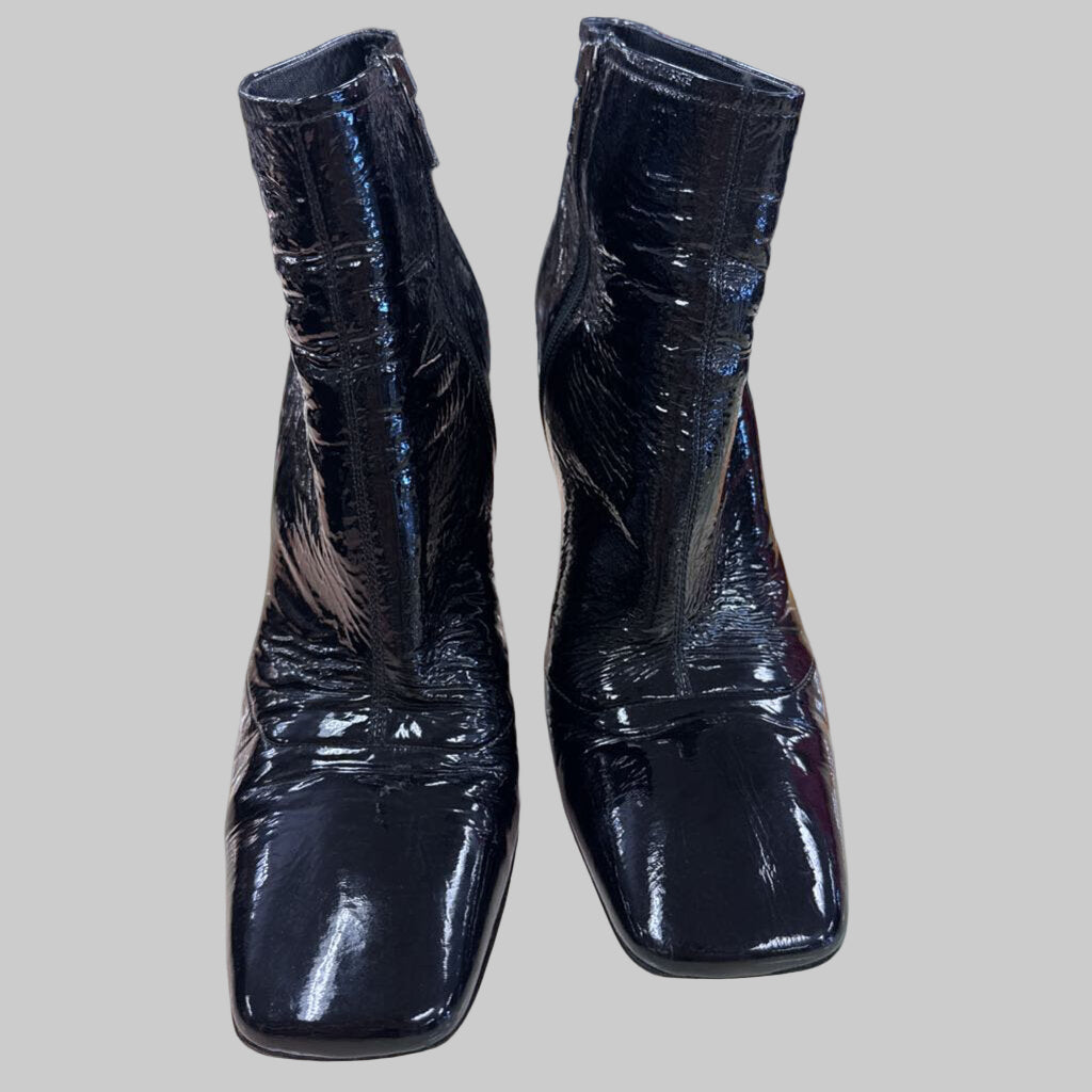 Black Patent Leather Ankle Booties