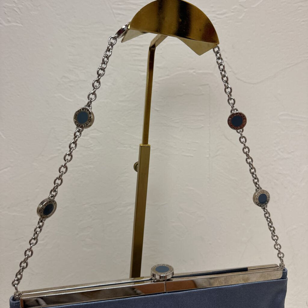 Silver Blue Kiss Lock Clutch