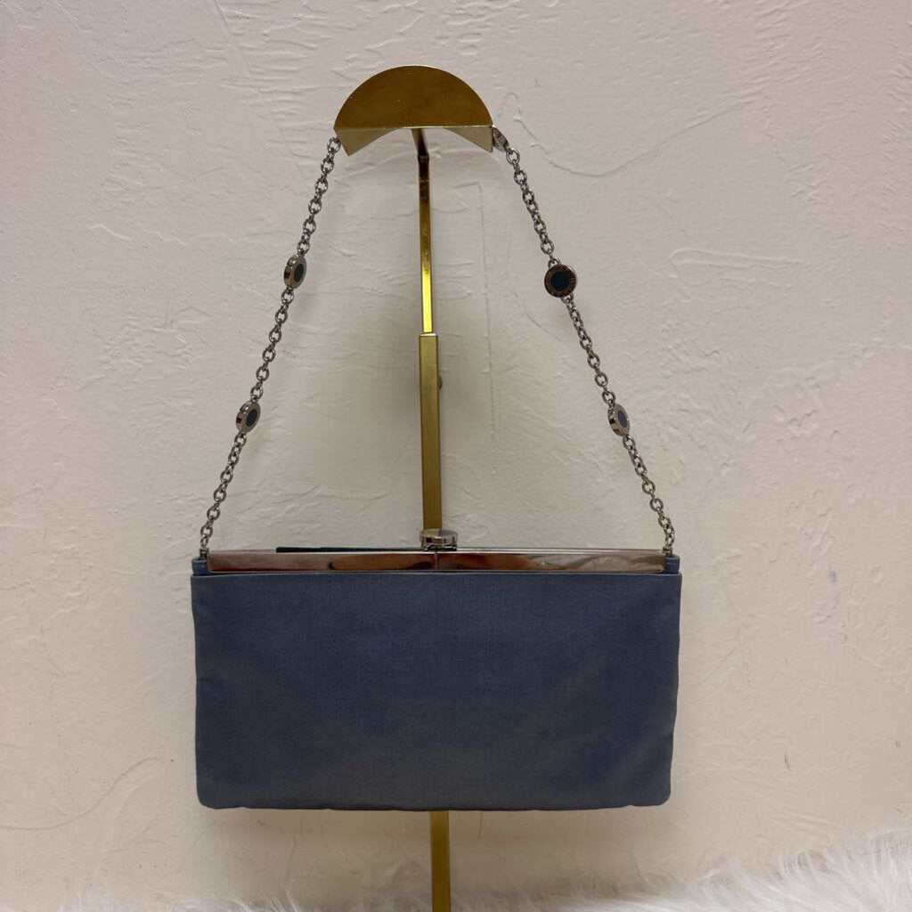 Silver Blue Kiss Lock Clutch