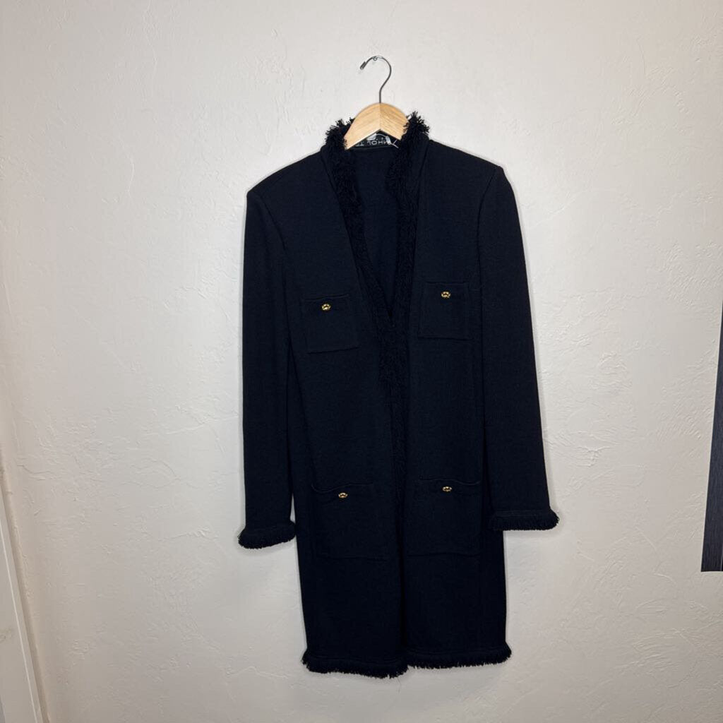 Black Rib Knit Long Sweater Jacket