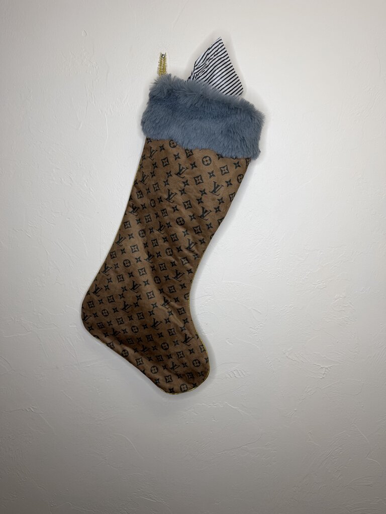 LV Grey Fur Trim Stocking