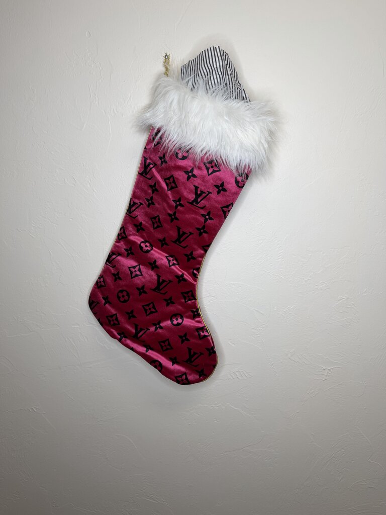 LV White Fur Trim Stocking