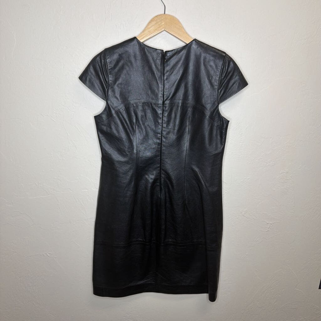 Black Cap Sleeve Leather Dress