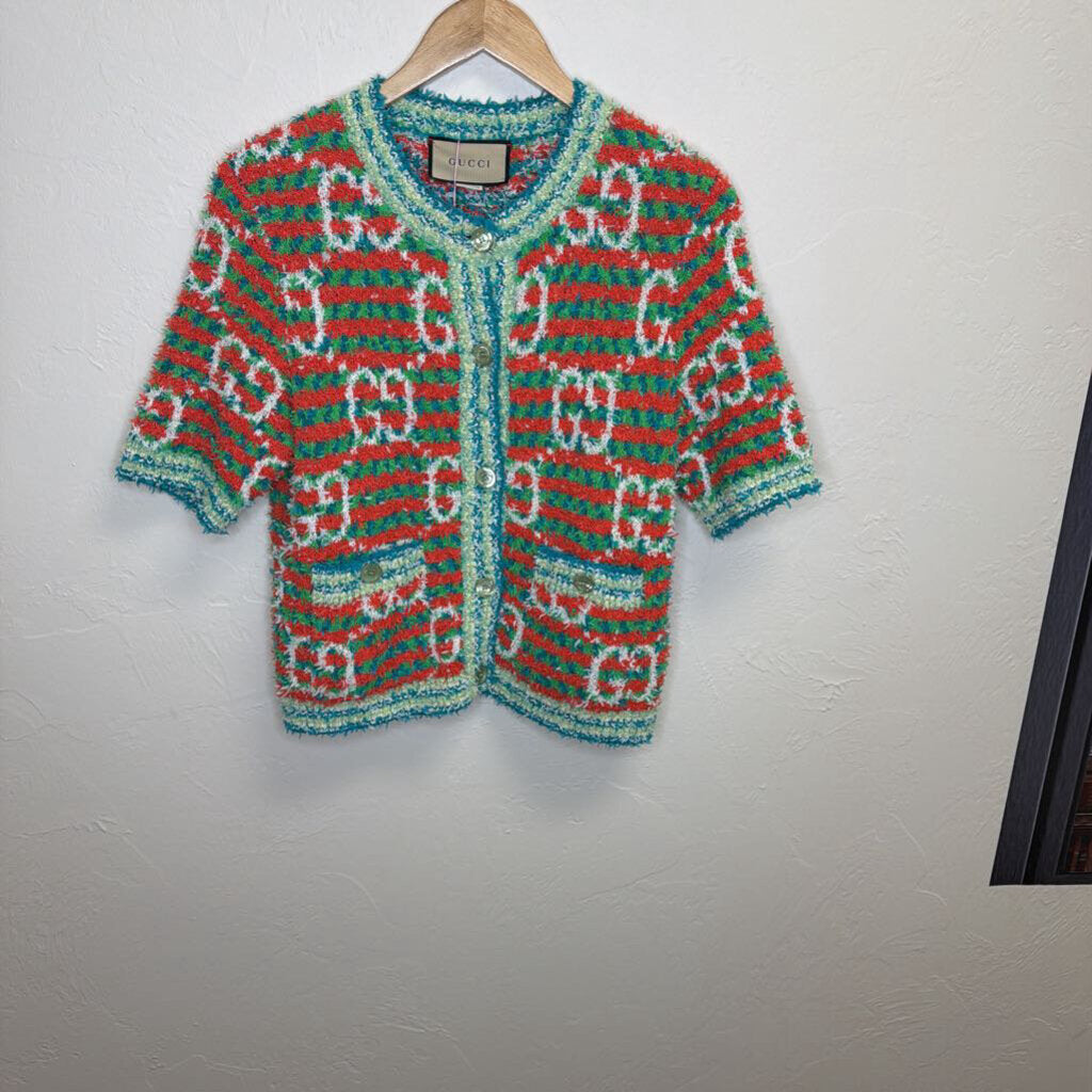 Fluffy Confetti Multicolor Monogram Short Sleeve Button Up