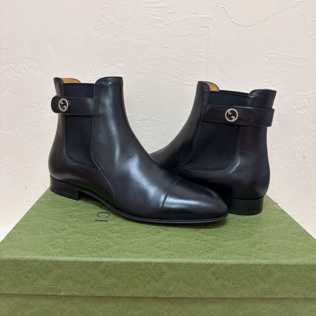 Mens Blondie Leather Buckle Chelsea Boots W/BOX