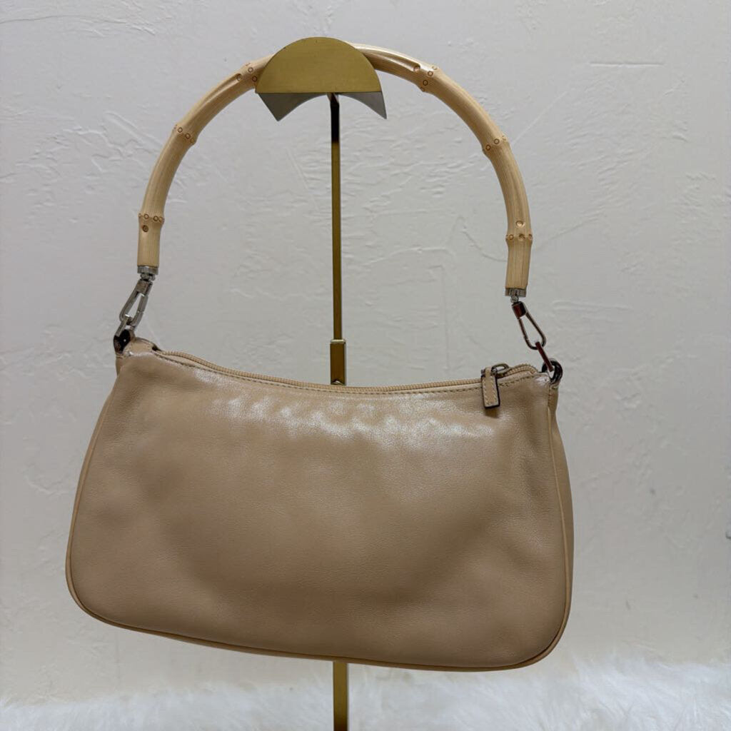 Neutral Leather Bamboo Shoulder Bag